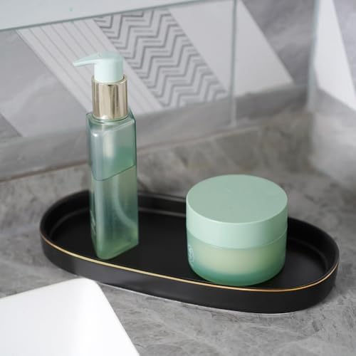 10x5 Bathroom Vanity Tray, Oval Ceramic Decorative Perfume Candle Tray for Bathroom/Kitchen Counter, Black - Image 2