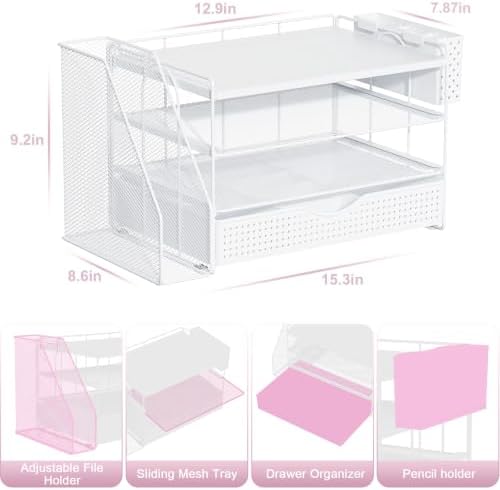 gianotter Wood Desk Organizers and Accessories with File Holder, 4-Tier Desk Accessories & Workspace Organizers with Drawer and Pen Holder, Desk Reference Organizer (White, 4T with Drawer) - Image 4