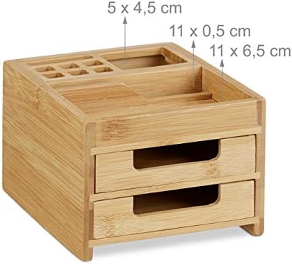 Relaxdays Bamboo Desk Organiser, Pen Holder, Desk Box Drawers, H x W x D: 9.5 x 12.5 x 15 cm, Natural - Image 4