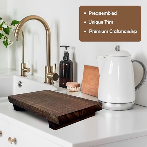Rustic Pedestal Stand - Handmade Small Wood Tray - Soap Tray for Kitchen Sink, Bathroom (Brown, 12 x 7 x 1.5 Inch) - Image 4