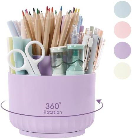 SKYDUE 360 Degree Rotating Desk Organizer, Dual-Purpose Pencil Pen Holder for Desktop, Rotating Desk Pen Organizer with 5 Slots Purple by SKYDUE