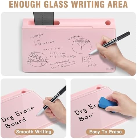SELEAD Desktop Glass Whiteboard with Storage, 5 Markers and 1 Eraser, Pink - Image 3