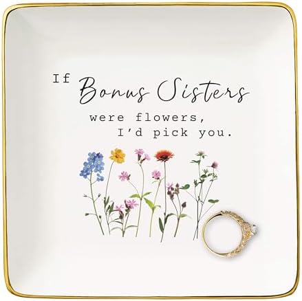 NZY Mother's Day,Birthday,Thanksgiving Christmas Gifts for Sister-in-Law,Bonus Sis Appreciated Gifts,Thank You Present,Jewelry Tray Trinket Holder Ring Dish-If Bonus Sisters Were Flowers,I'd Pick You by NZY