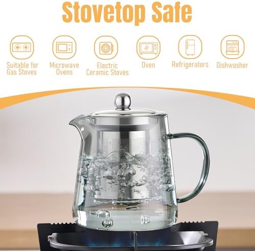 PARACITY Clear Teapot, Glass Kettle with Infuser, Tea Maker, 18.6 oz, Black - Image 4