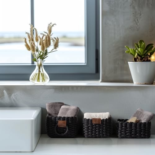 LA JOLIE MUSE Small Wicker Baskets for Organizing, Black 3 Pack - Image 4
