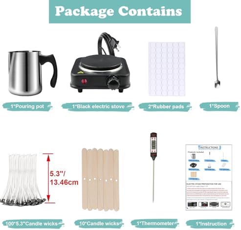 Haccah Candle Making Kit, Wax Melter for Candle Making Supplies, Candle Wax Warmer for Adults,Beginners, Including 500w Electric Stove,900ml Melting Wax Pouring Pot, Thermometer, Spoon, Candle Wick - Image 6
