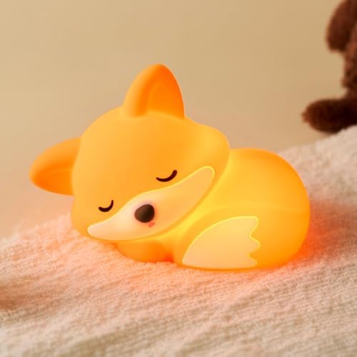 Fox Lamp, Fox Cute Night Light Gifts, Rechargeable Bedside Nightlight, Dimmable Squishy Silicone Animal Touch Lamp, Baby Room Decor, Small Night Light for Kids Teens Boys Girls Lovers by DeogosLighting