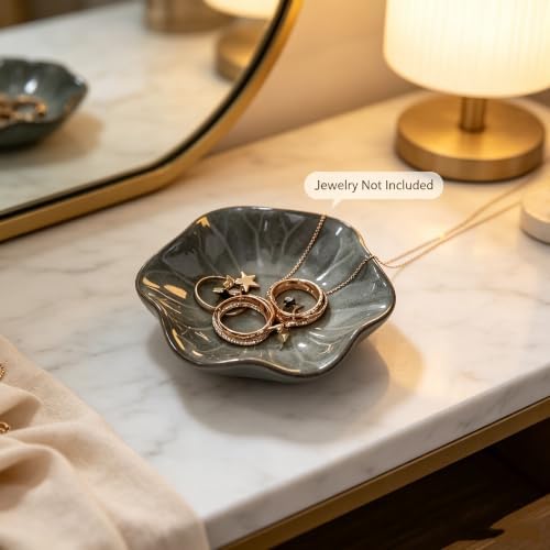 HOPESTAR Dark Gray Crackle Glaze Lotus Leaf Ceramic Trinket Dish 4.3x4.3x1.2 Inch Jewelry & Sauce Tray - Image 6