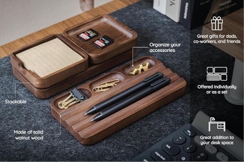 MUUJEE Engraved Wooden Desk Organization 4 Piece Set - for Desk Accessories Work Professional Office Teacher Dad Wood Tray Rustic Minimalist Organizer Pens Pencils Sticky Notes - Image 3