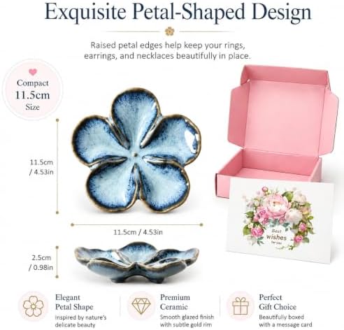 Ceramic Flower Jewelry Ring Trinket Dish Tray, Gift for Women, Glacier Blue - Image 4