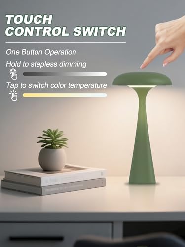 Cordless Mushroom Lamp,Green Small Table Lamp,Vintage Aesthetic Lamp - Image 4