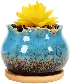 Cute 4" Round Ceramic Home Garden Decoration Succulent Cactus Flower Pots Container -Plant Not Included，Blue - Image 2