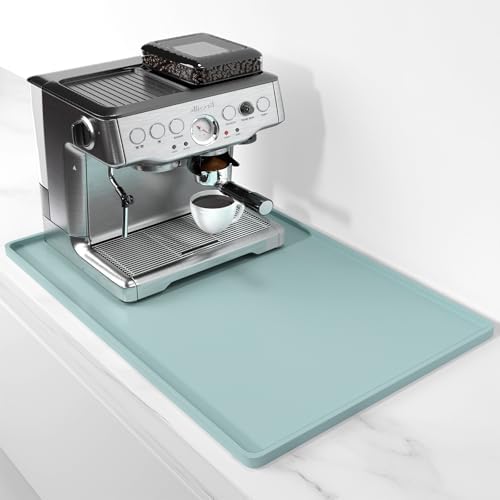 Rnivvi Silicone Coffee Mat, 16" x 24" Waterproof Raised Edge Coffee Bar Mats for Espresso Machine Station Accessories, Heat Resistant Dish Drying Pad for Kitchen Counter, Bar Decor Pad, Shadow Green by Rnivvi