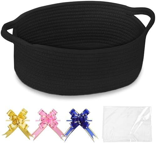 COMSE Empty Small Gift Basket with Bag & Ribbons, Black by COMSE