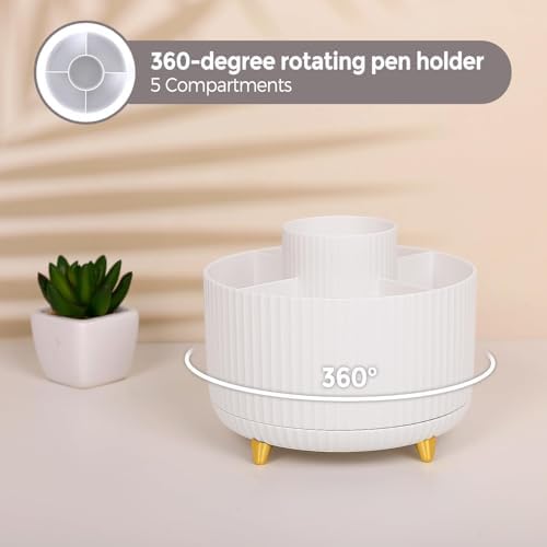 SKYDUE White Office Supplies Set, Office Desk Accessories 10PCS, Pencil Holder for Desk, Stapler, Tape Dispenser, Scissors, Ruler, Binder/Paper Clips and 1000pcs Staples,Desk Supplies Set - Image 3
