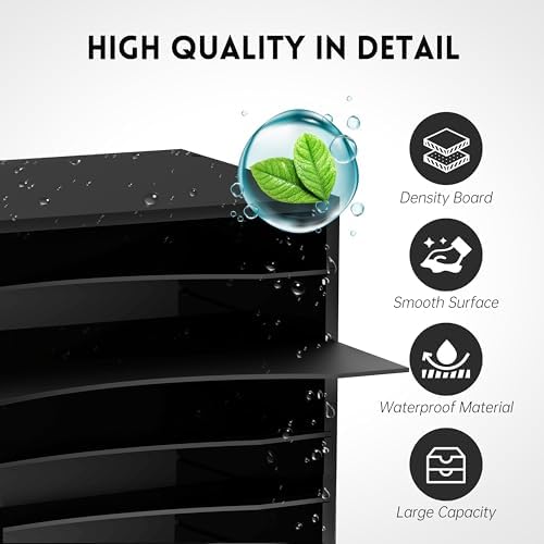 5 Tier Wood Desk Organizer, Mail Sorter and Paper Organizer for Desk, Black - Image 5