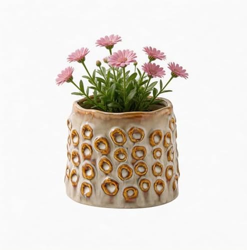 Plant Flower Pot, Small Ceramic 4.5" Modern Flower Pots for Home Office Indoor Outdoor Planters, Planter for Orchid Succulent Cactu Floral, Handmade Textured with Irregular Circle without Drainage by JINNTHE