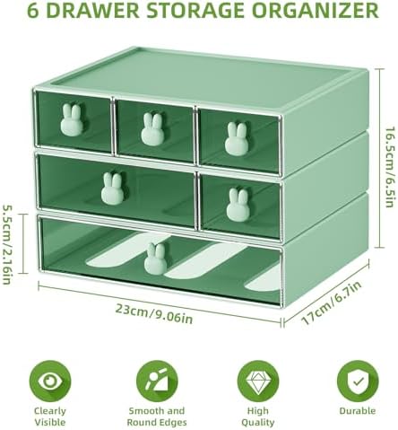Marbrasse Desk Organizer with 6 Drawers, 3 Tier Stackable Storage Drawers Plastic Makeup Storage, Office Organizers and Storage, Desk Storage Box for Office, School, Home Green - Image 2