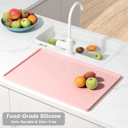 Rnivvi Silicone Coffee Mat, 12" x 19" Waterproof Raised Edge Coffee Bar Mats for Espresso Machine Station Accessories, Heat Resistant Dish Drying Pad for Kitchen Counter, Rubber Bar Decor Pad, Pink - Image 6