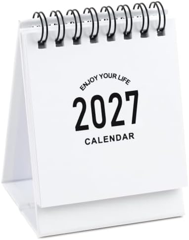 Mini Desk Calendar 2027-2028 - January 2027 until June 2028 Small Desktop Calendar Mini Daily Schedule 250gsm Thick Paper Twin-Wire Binding with Stickers for Home Office School (Mini white) by Stiamvd