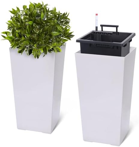 Garvee 22.5" Tall Planters Set of 2, Outdoor＆Indoor White Planter Pots by Garvee