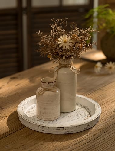 Hanobe Round Wood Candle Holder Trays for Coffee Table, Rustic White Finish - Image 4