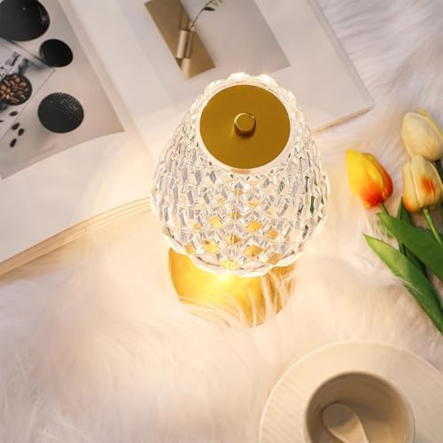 Liliful 2 Pcs Cordless Table Lamp LED Touch, Gold, Diamond Style - Image 5