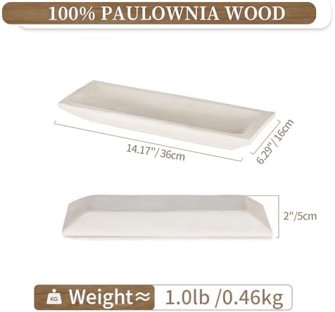 Hanobe Wood Decorative Bowl for Coffee Table Entryway Decor, Rustic White - Image 5