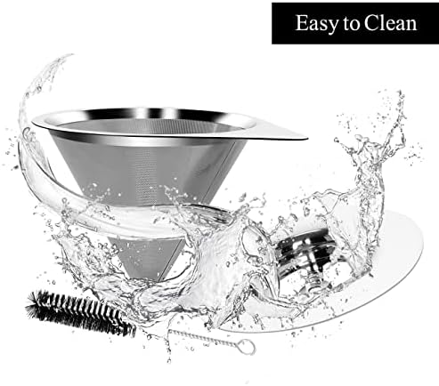 LHS Pour Over Coffee Dripper Reusable Coffee Filter Paperless Coffee Filter Stainless Steel Pour Over Coffee Maker Cone Coffee Dripper for 1-2 Cup,Silver - Image 4