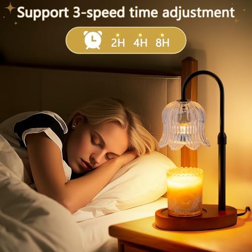 CRMILL Candle Warmer Lamp Electric Timer - Candles Height Adjustable Dimmable Warmers Scented Flower Lamps No Flame Heat Warm Melt Wax Jar Modern Home Decor Table Lights for Home Living Bedroom - Image 4