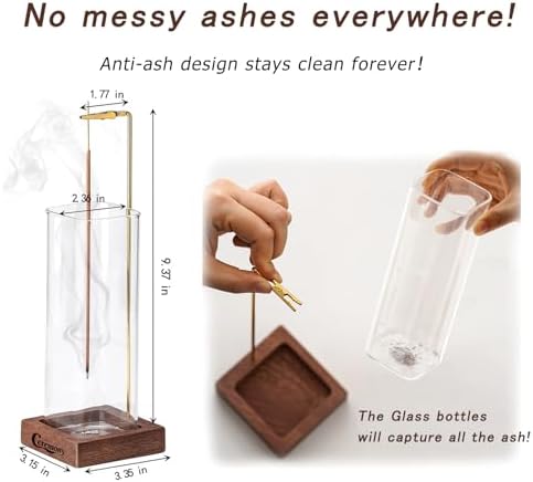 Ceremony Incense Holder, Wooden Incense Burner with Glass Ash Catcher (Wooden Square) - Image 4