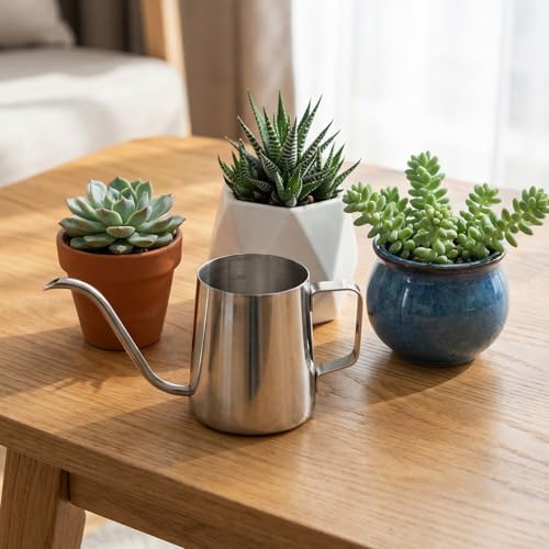 350ml Small Watering Can for Indoor Plants, 12oz Mini Plant Watering Pot with Long Spout and Handle, Silver Tiny Stainless Steel Watering-Can for Outdoor Indoor Plants Flower Garden - Image 4