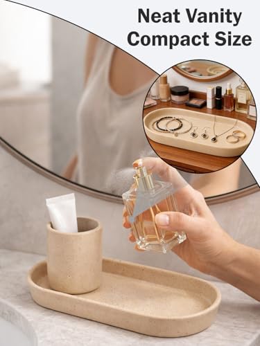 Matte Beige Ceramic Bathroom Tray, Minimalist Vanity Organizer Dish - Image 5