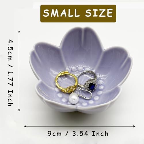 Purple Flower Ring Dish Jewelry Tray, Ceramic Jewelry Dish, Small Trinket Dish, Nightstand Bathroom Decor Ring Holder, Jewlery Plate Bowl for Christmas Friendship Birthday Gifts for Women Mom - Image 2