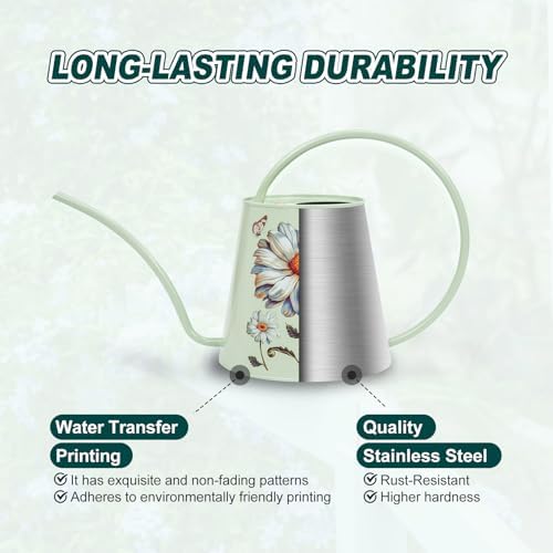 2L Long Spout Watering Can, Stainless Steel (Bellis Perennis) - Image 4