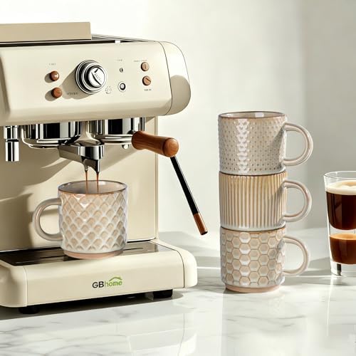GBhome 8 OZ Stackable Coffee Mugs Set of 4, Ceramic Coffee Cups Set - Image 5