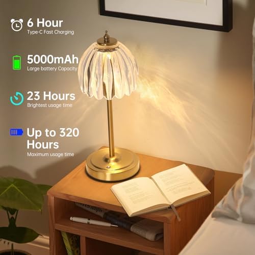 Shenmoyl Tulip Table Lamp with 5000mAh Battery & Touch Control, Cordless Table Lamp with 3 Colors, Dimmable Rechargeable Table Lamps for Bedroom, Nightstand, Living Room, Entryways (Transparent Tulip) - Image 6