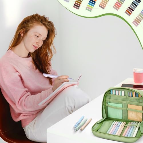 135 Pcs Book Annotation Kit Aesthetic Pencil Case Bag 12 Highlighter 11 Gel Pen 1 Marker 300 Sheet Transparent Sticky Notes Pad 2640 Index Stickers Bible Study Supplies(Kawaii,Green) - Image 7