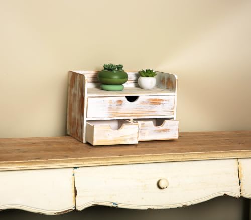 White Wooden 3 Drawer Desk Organizer with Shelf,Mail Rack Vanity Storage - Image 7