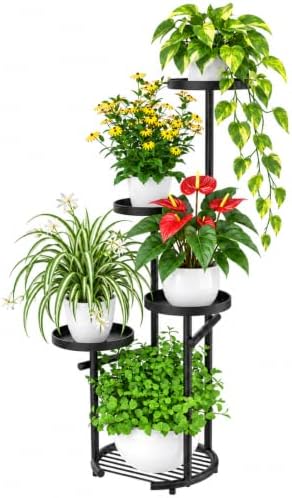 TOSKING Tall 5-Tier Round Metal Corner Plant Stand Indoor, Anti-Tip, Black by TOSKINGESSENCE