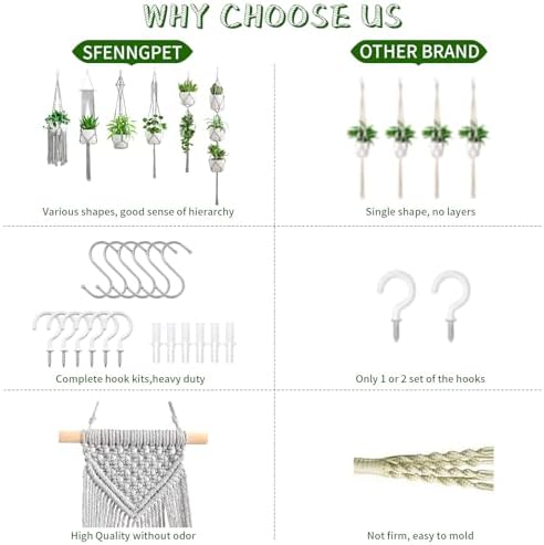 SFENNGPET Macrame Plant Hangers, 6Pack Hanging Planters for Indoor Plants - Image 6