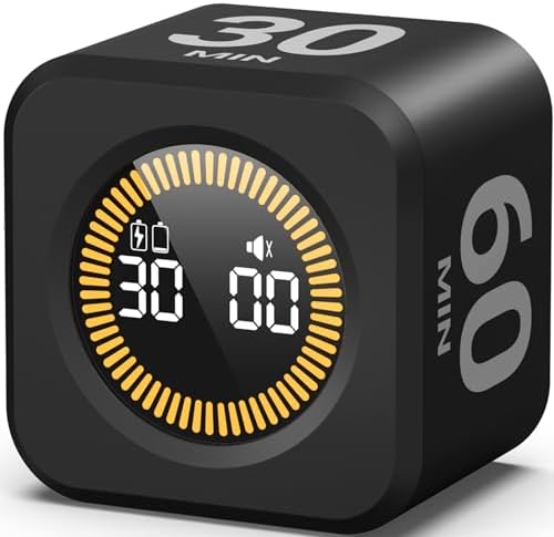 KADAMS Pomodoro Timer – Visual Cube with 5/10/30/60 Min Presets, LED Countdown Ring & Count Up Mode, Silent Flip Productivity Timer for Study, Classroom, Office, Cooking by KADAMS