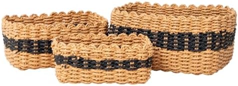 Small baskets for Organizing,Cute woven Storage basket with recycled paper rope for Shelves Bathroom,Little decorative basket,Set of 3 (Desert&Black) by QingtuHome
