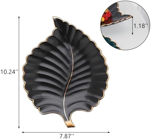VanEnjoy Candy Dishes Decorative, Key Bowl for Entryway Table, Black Ceramic Bowl Decorative, Decorative Bowl for Keys, Leaf Jewelry Plate Tray - Image 2