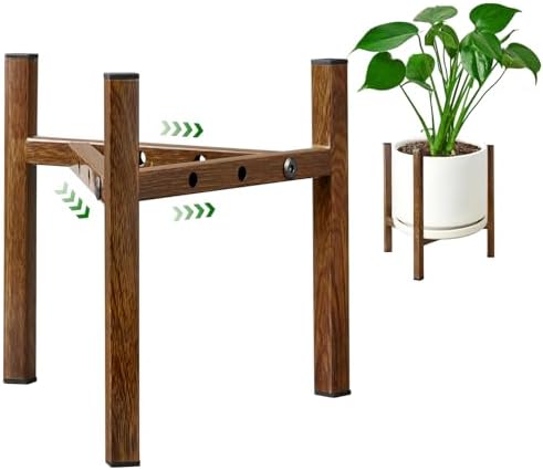 Airpark Adjustable Plant Stand Indoor, Metal Mid Century Modern Plants Stands, Stable Plant Holder Indoor Outdoor Corner, Fit 8 9 10 11 12 inch Pots,Brown Wood-Grain (Pot & Plant Not Included) by Airpark