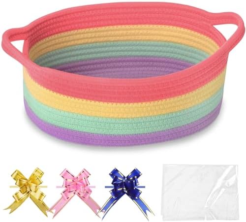 COMSE Empty Small Gift Basket with Bag & Ribbons, Rainbow by COMSE