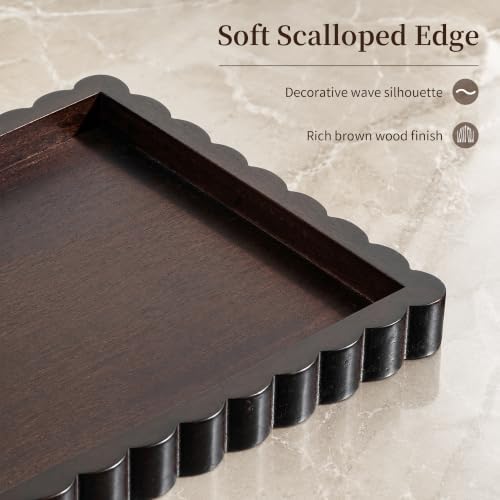 Hanobe Brown Decorative Coffee Table Tray with Scalloped Edge, 14" - Image 4
