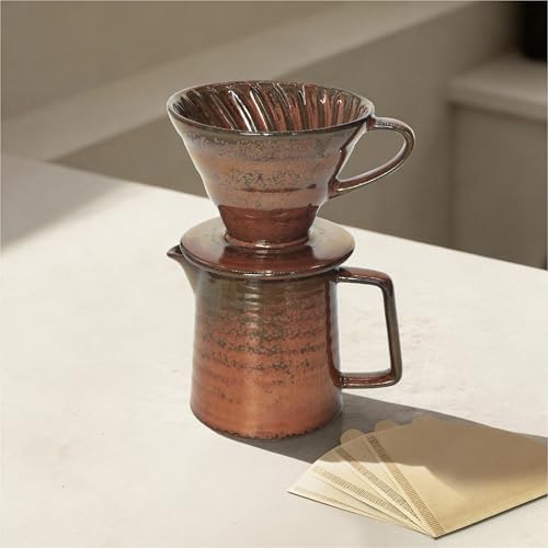 Vintage Ceramic Pour Over Coffee Maker with V60-Style Dripper and 40 Paper Filters (Red) by Unknown