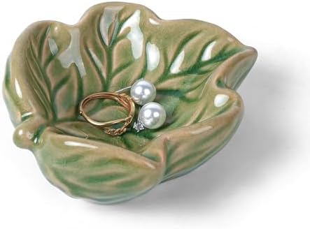 3.5' Green Cute Leave Ceramic Jewelry Tray for Dressing Table by Zaposcca