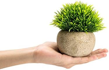 Velener Mini Plastic Fake Green Grass Plant with Pot, Topiary Ball, Small Fake Plant, Round Paper-Mache Pot for Indoor Office, Kitchen, Bathroom and Living Room Decor - Image 4